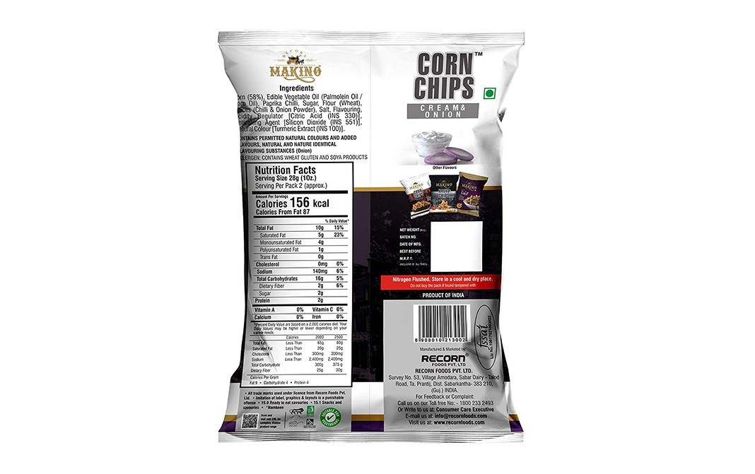 Makino Corn Chips Cream & Onion   Pack  60 grams